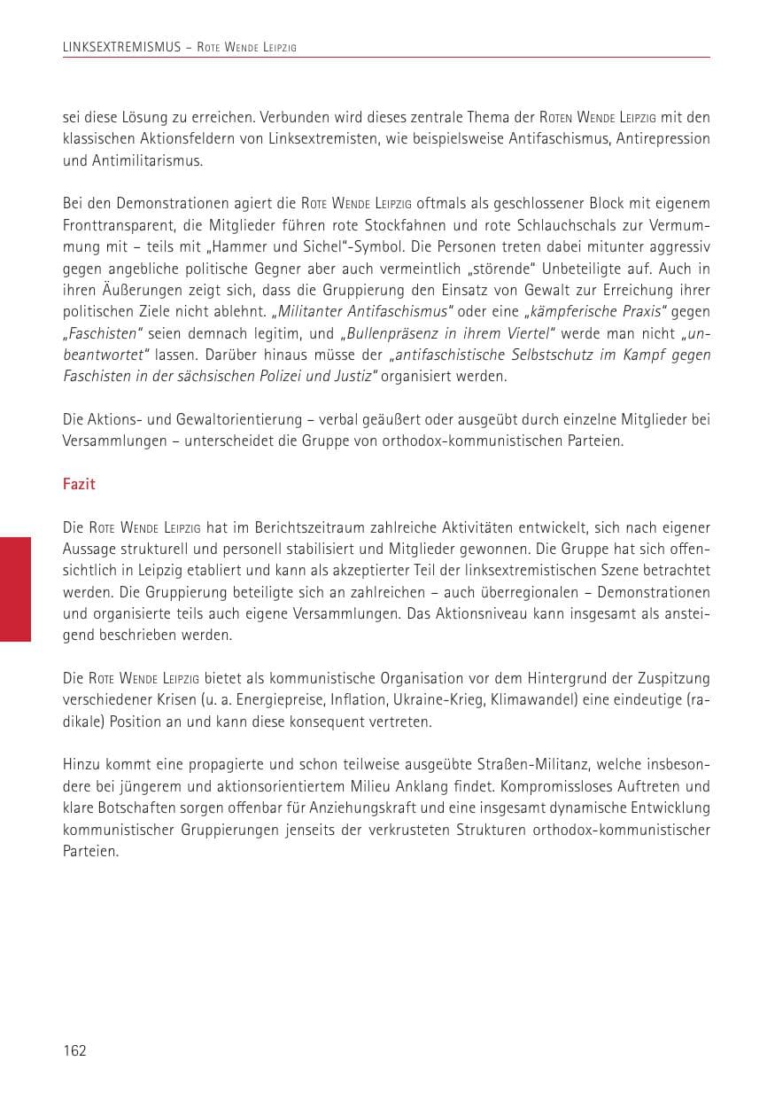 Seite 162 des Verfassungsschutzbericht 2022 Sachsen