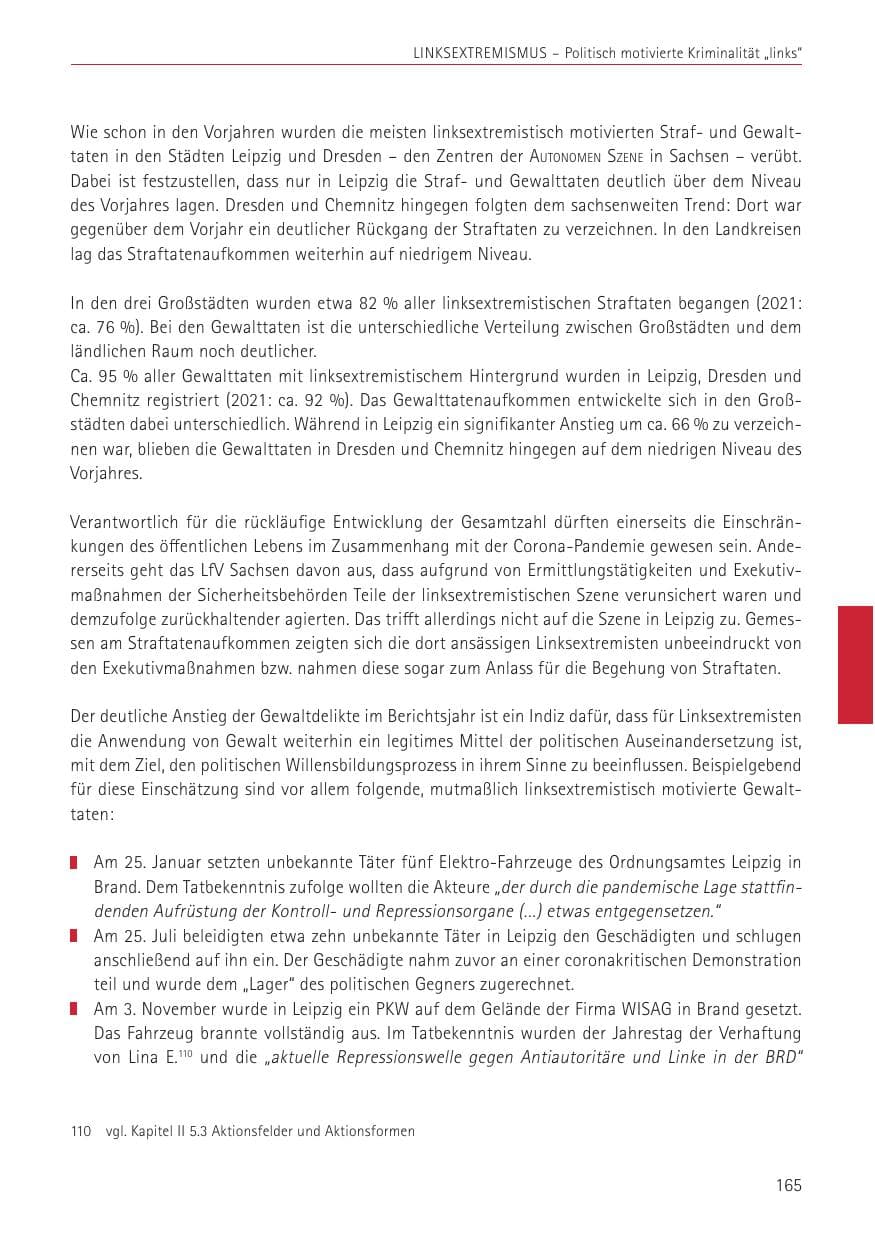 Seite 165 des Verfassungsschutzbericht 2022 Sachsen