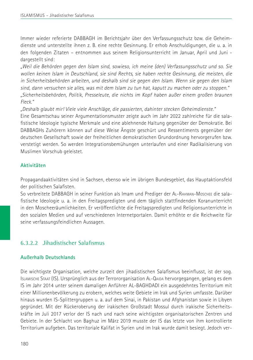 Seite 180 des Verfassungsschutzbericht 2022 Sachsen