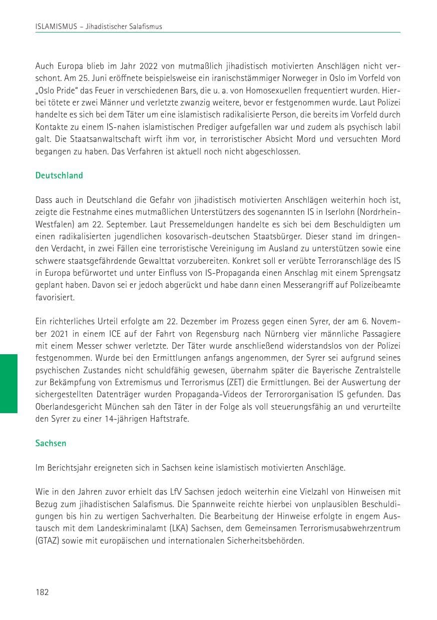 Seite 182 des Verfassungsschutzbericht 2022 Sachsen