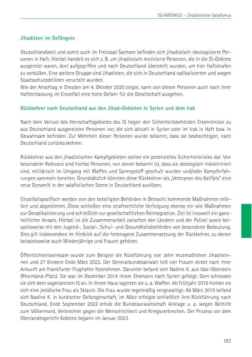 Seite 183 des Verfassungsschutzbericht 2022 Sachsen