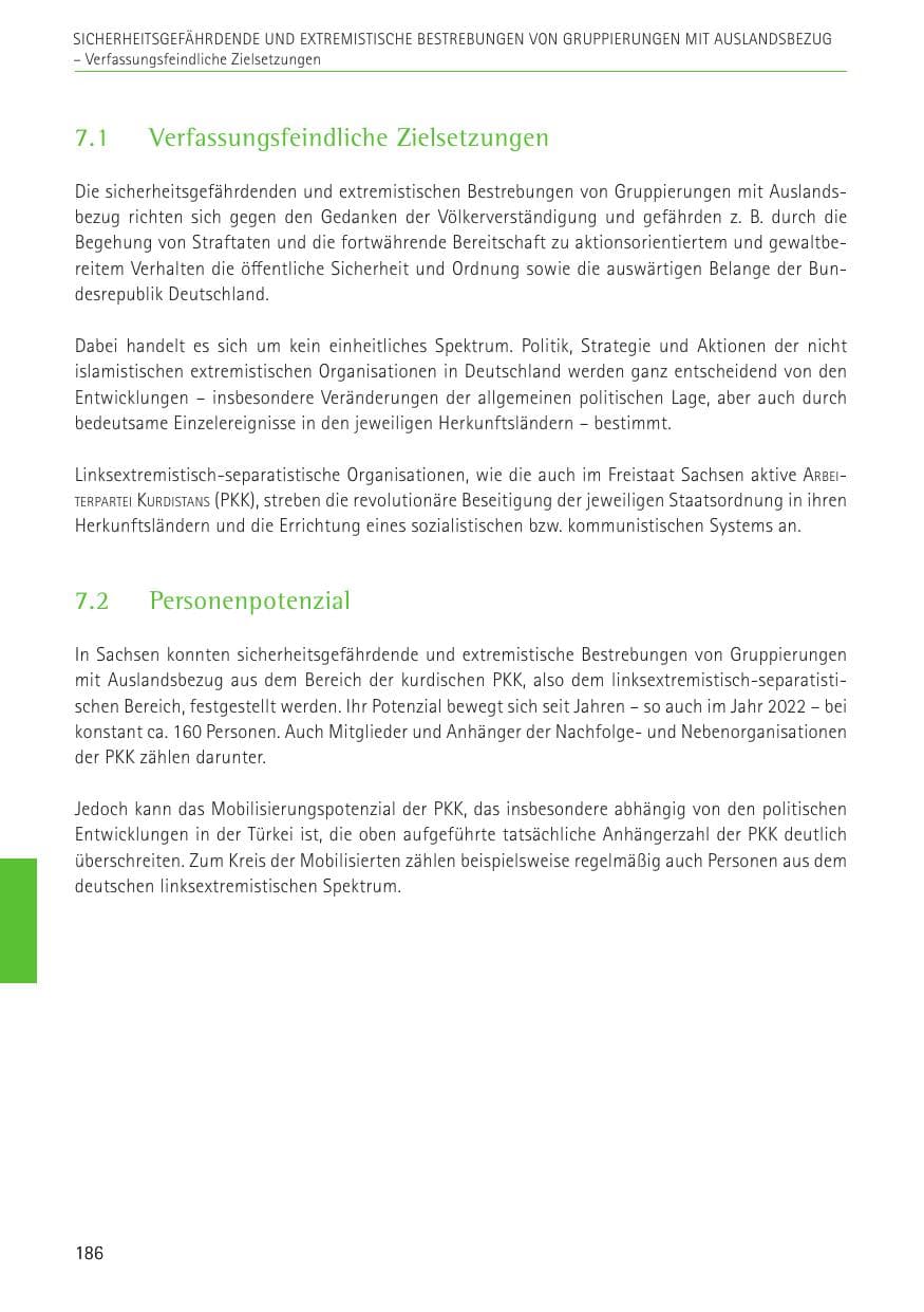 Seite 186 des Verfassungsschutzbericht 2022 Sachsen