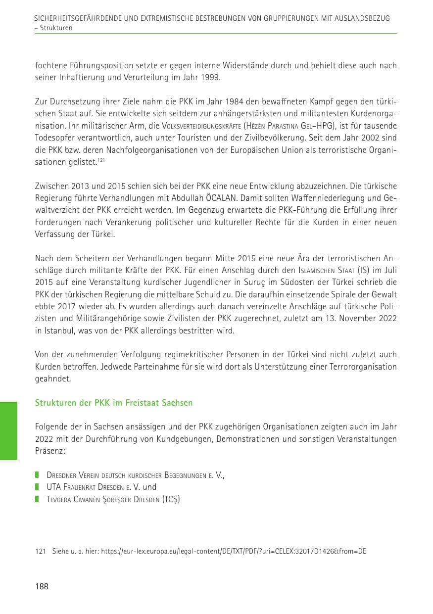 Seite 188 des Verfassungsschutzbericht 2022 Sachsen