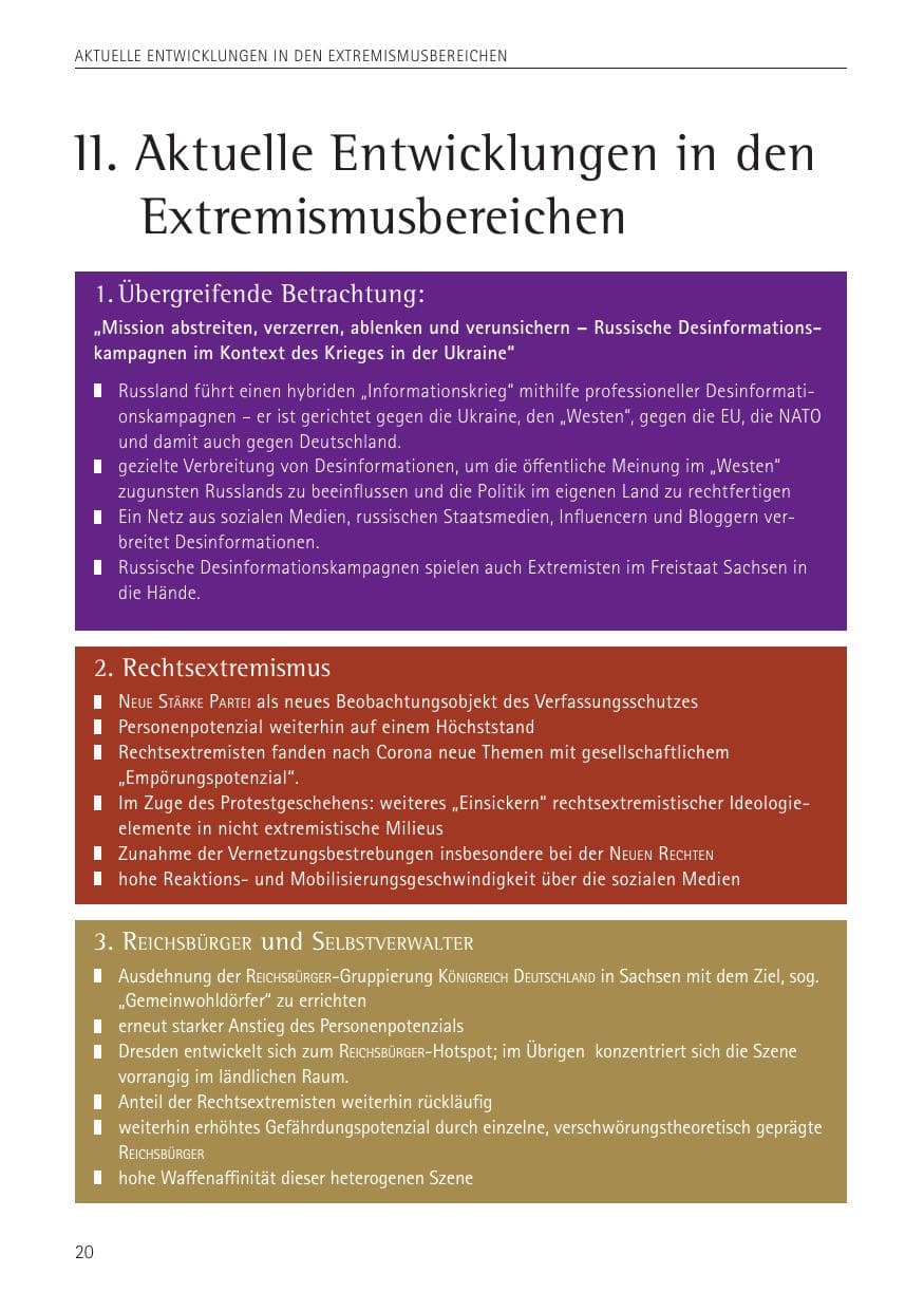 Seite 20 des Verfassungsschutzbericht 2022 Sachsen
