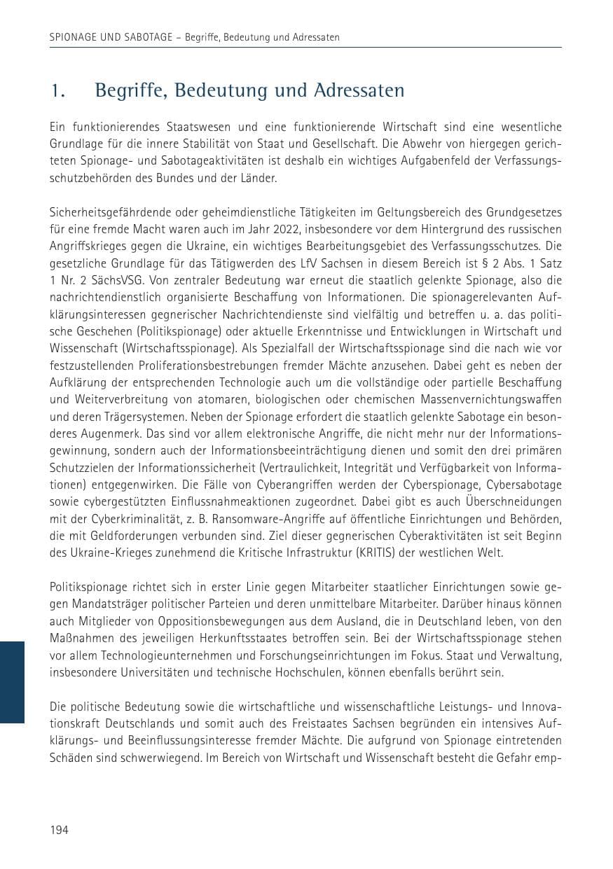 Seite 194 des Verfassungsschutzbericht 2022 Sachsen