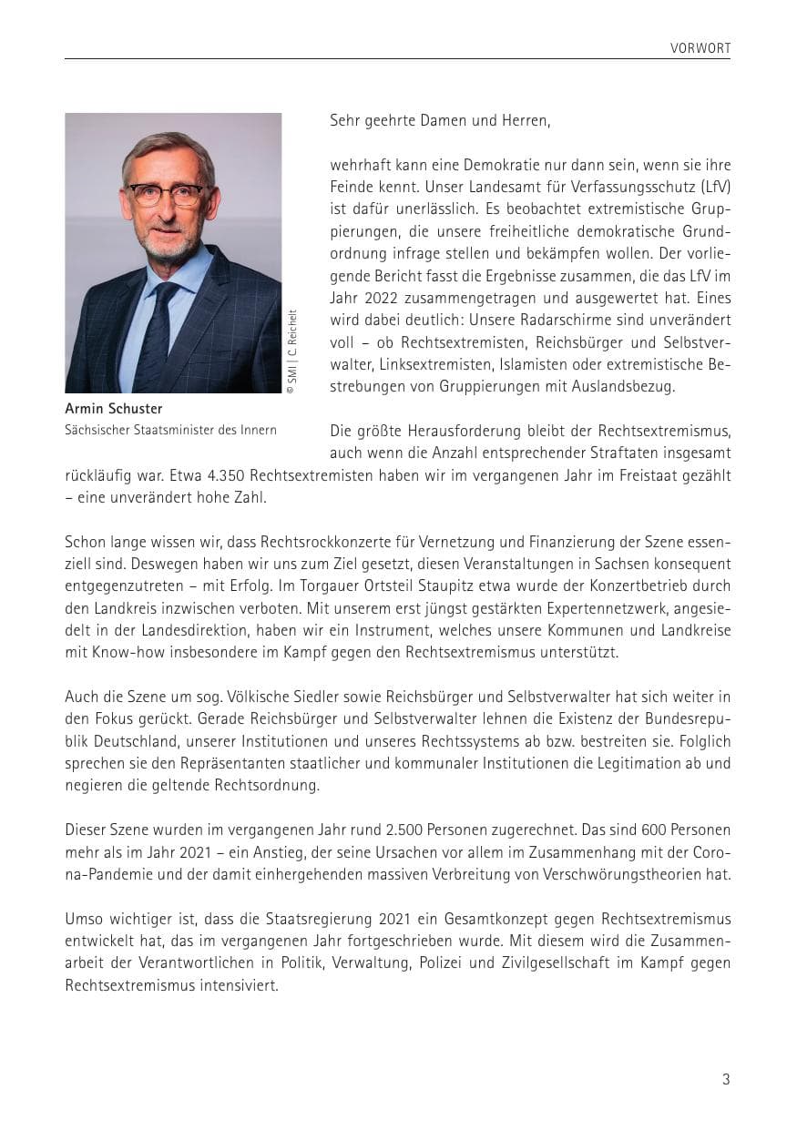 Seite 3 des Verfassungsschutzbericht 2022 Sachsen