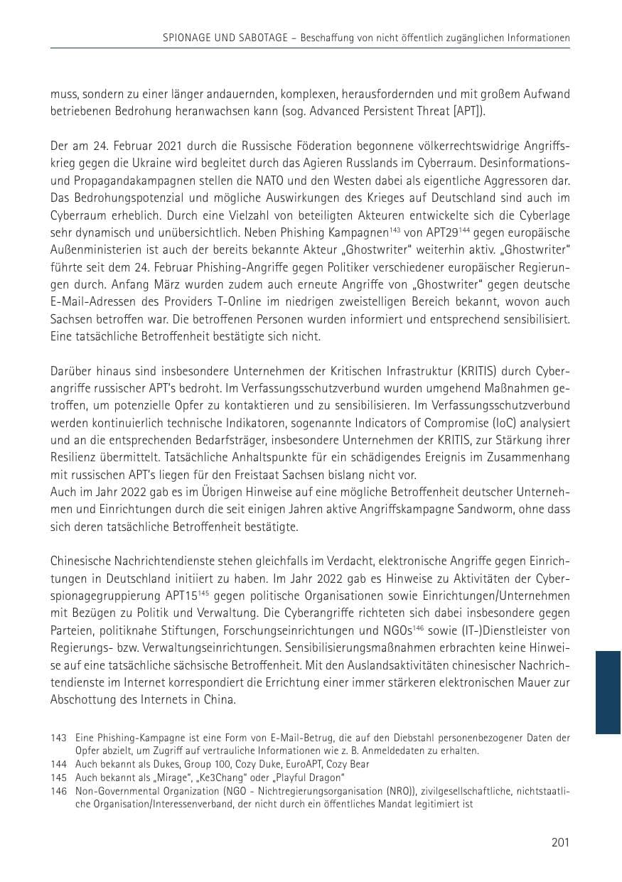 Seite 201 des Verfassungsschutzbericht 2022 Sachsen