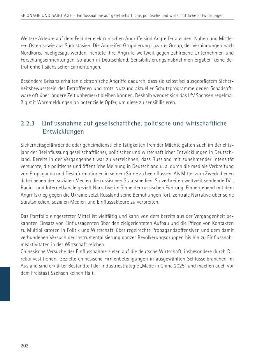 Seite 202 des Verfassungsschutzbericht 2022 Sachsen