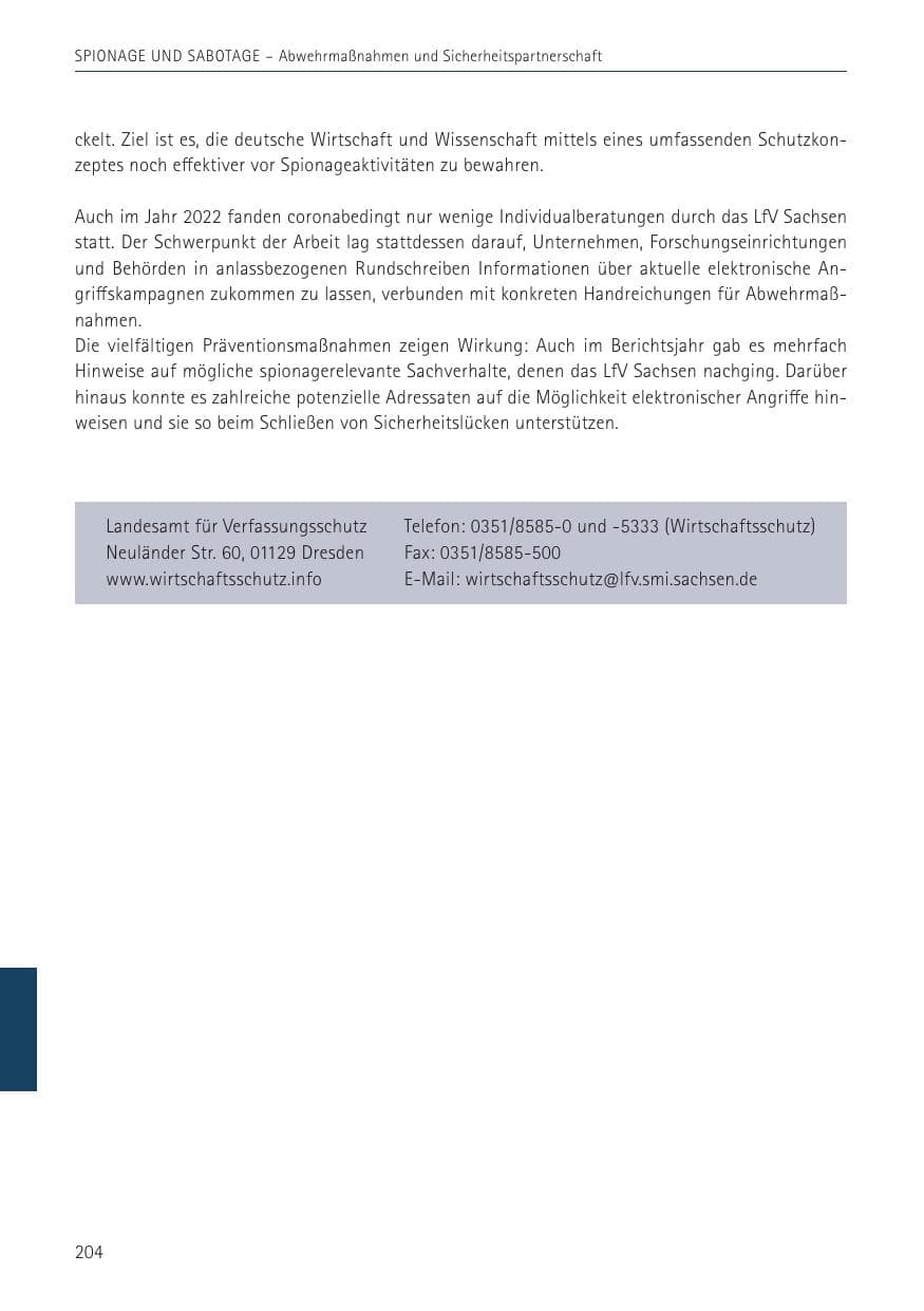 Seite 204 des Verfassungsschutzbericht 2022 Sachsen