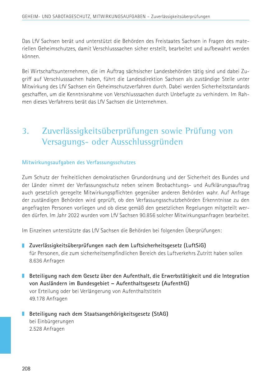 Seite 208 des Verfassungsschutzbericht 2022 Sachsen