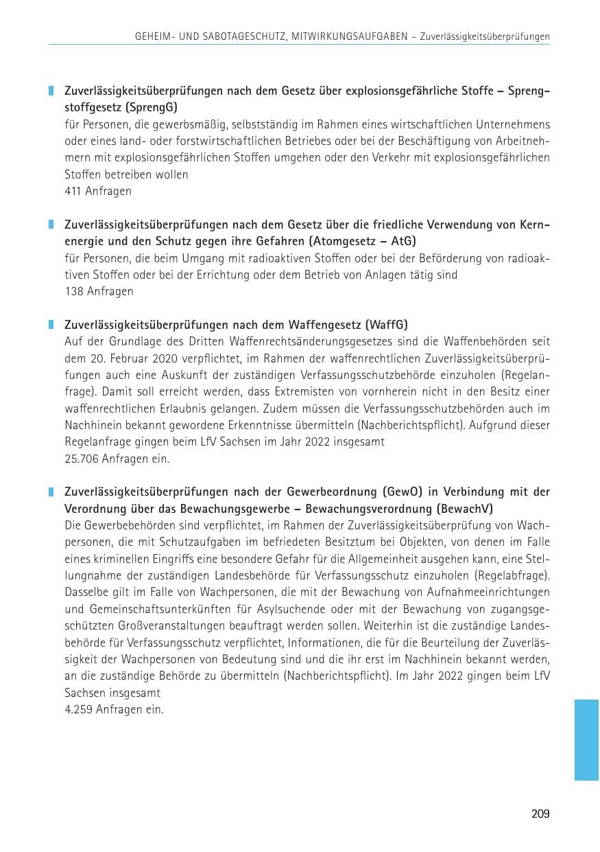 Seite 209 des Verfassungsschutzbericht 2022 Sachsen