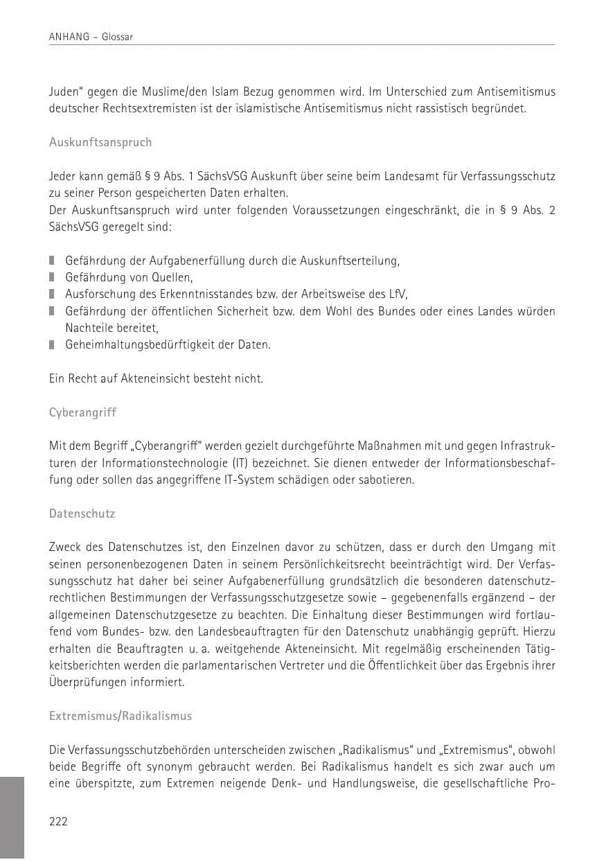 Seite 222 des Verfassungsschutzbericht 2022 Sachsen
