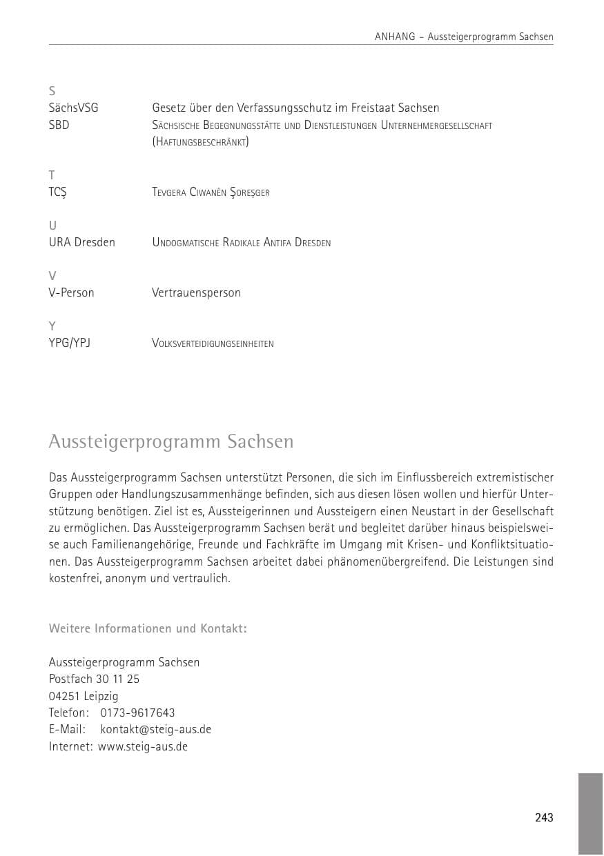 Seite 243 des Verfassungsschutzbericht 2022 Sachsen