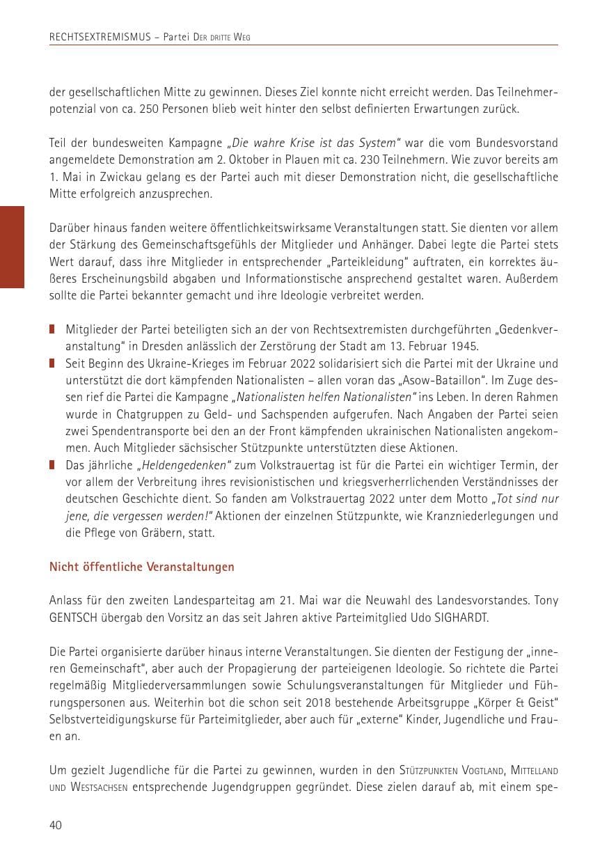 Seite 40 des Verfassungsschutzbericht 2022 Sachsen