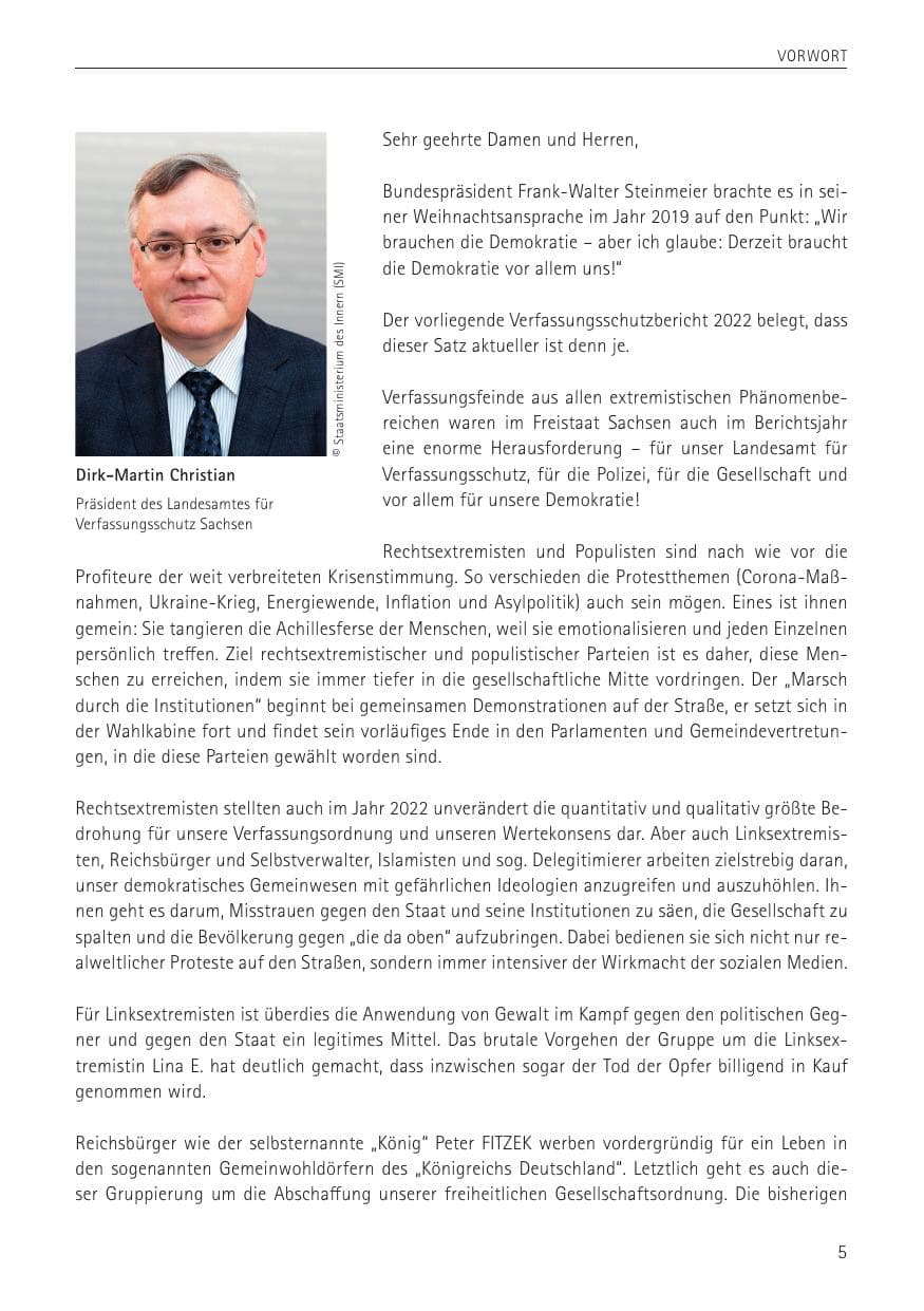 Seite 5 des Verfassungsschutzbericht 2022 Sachsen