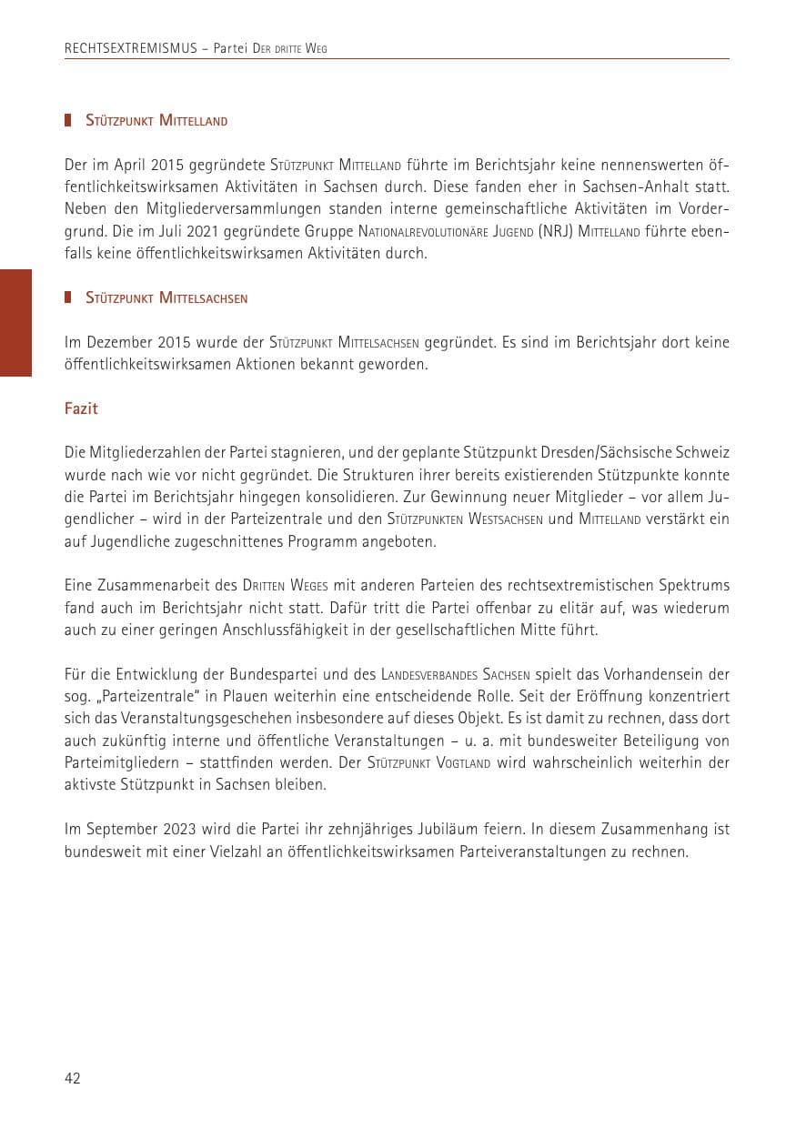 Seite 42 des Verfassungsschutzbericht 2022 Sachsen