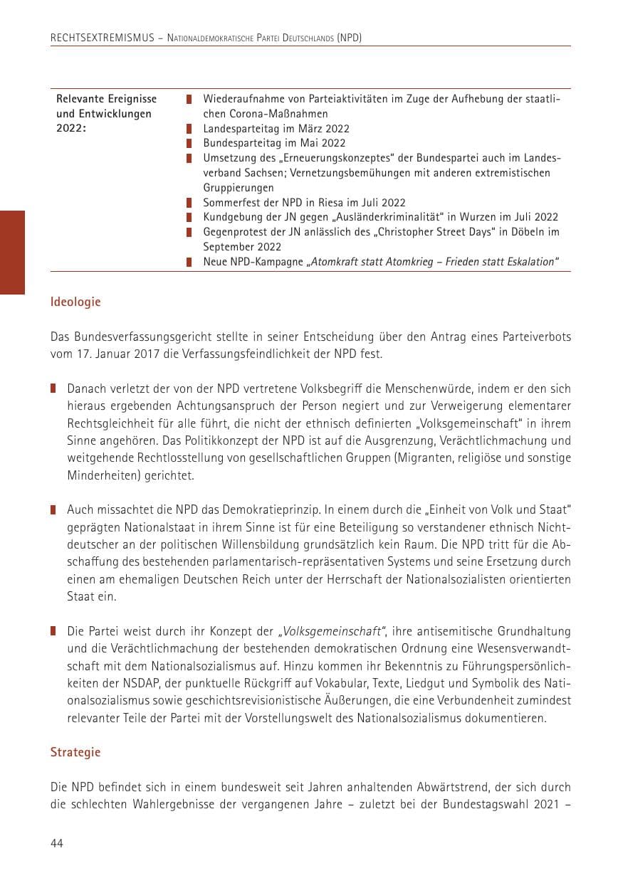 Seite 44 des Verfassungsschutzbericht 2022 Sachsen