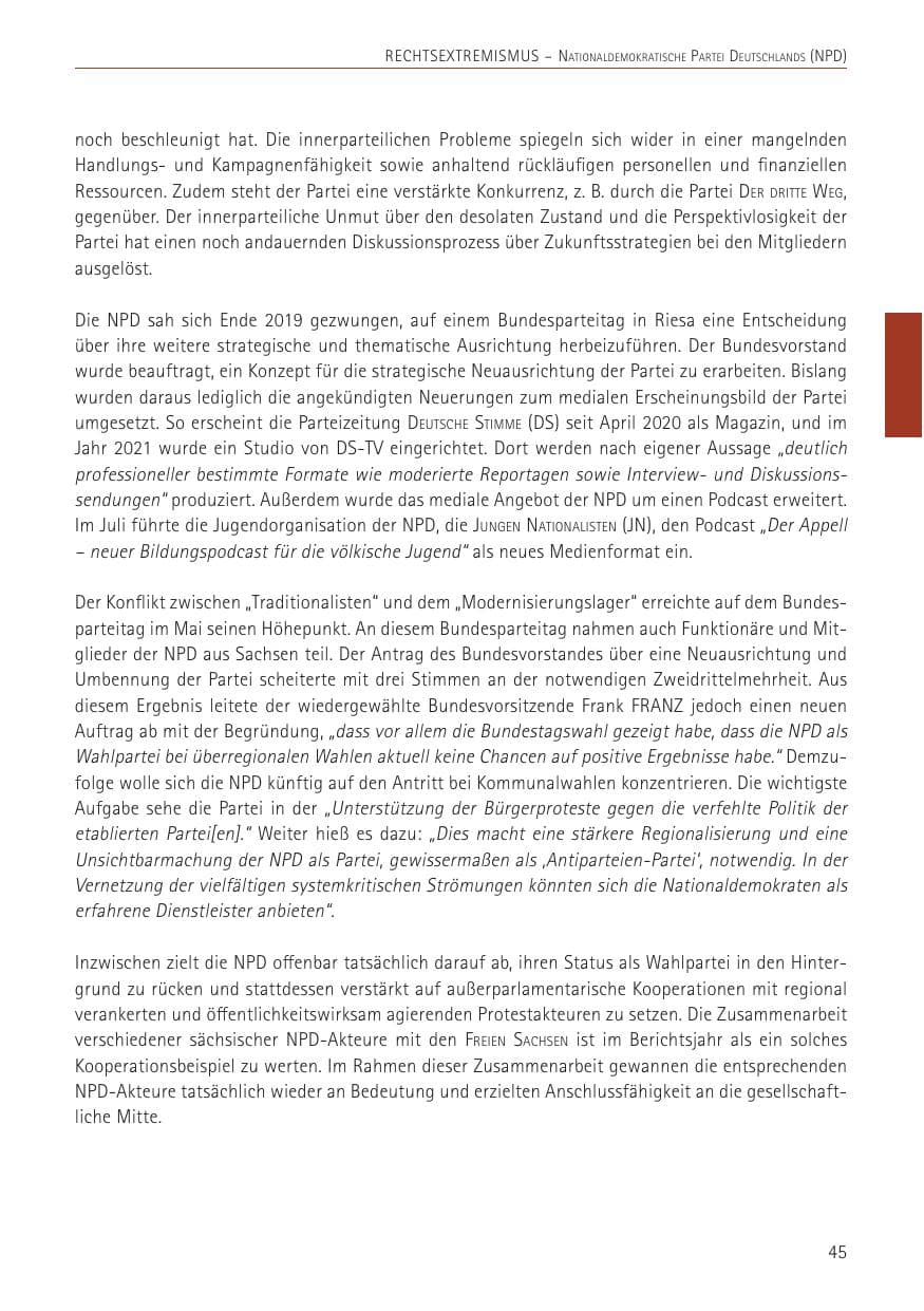 Seite 45 des Verfassungsschutzbericht 2022 Sachsen