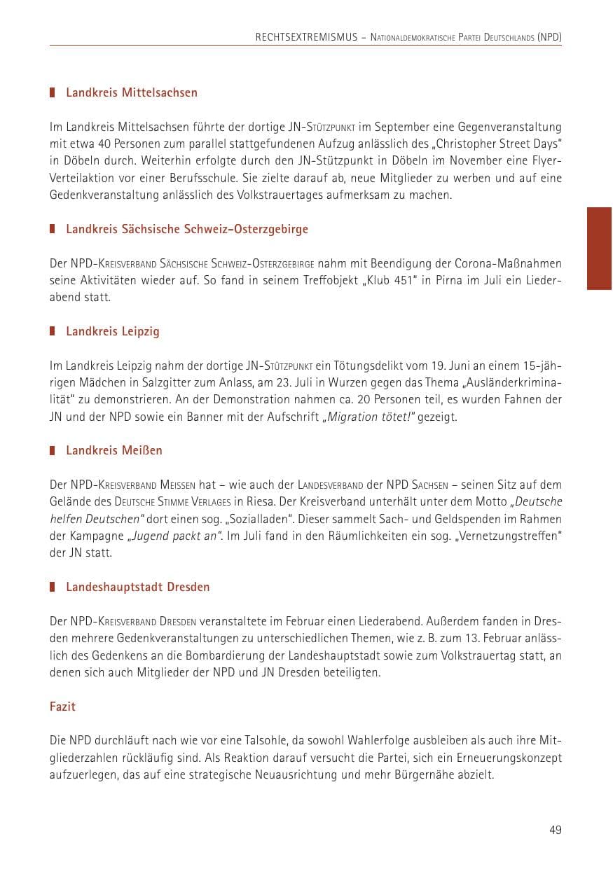 Seite 49 des Verfassungsschutzbericht 2022 Sachsen