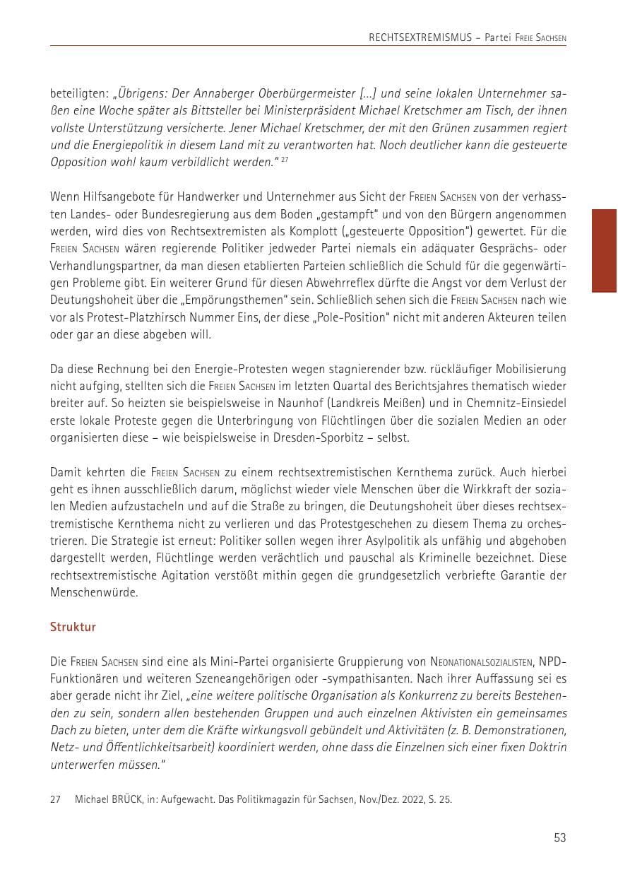 Seite 53 des Verfassungsschutzbericht 2022 Sachsen