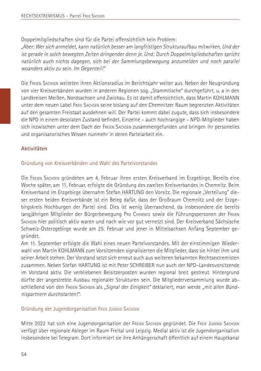 Seite 54 des Verfassungsschutzbericht 2022 Sachsen