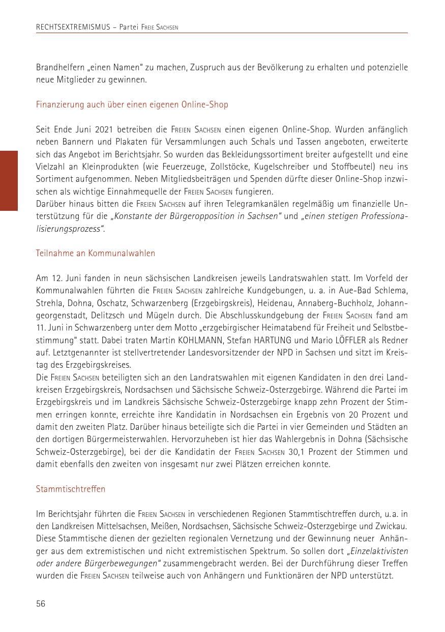 Seite 56 des Verfassungsschutzbericht 2022 Sachsen