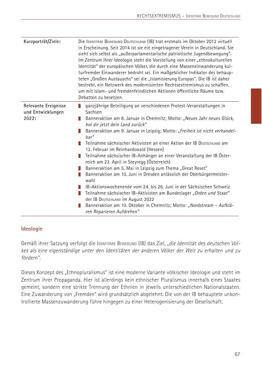 Seite 67 des Verfassungsschutzbericht 2022 Sachsen