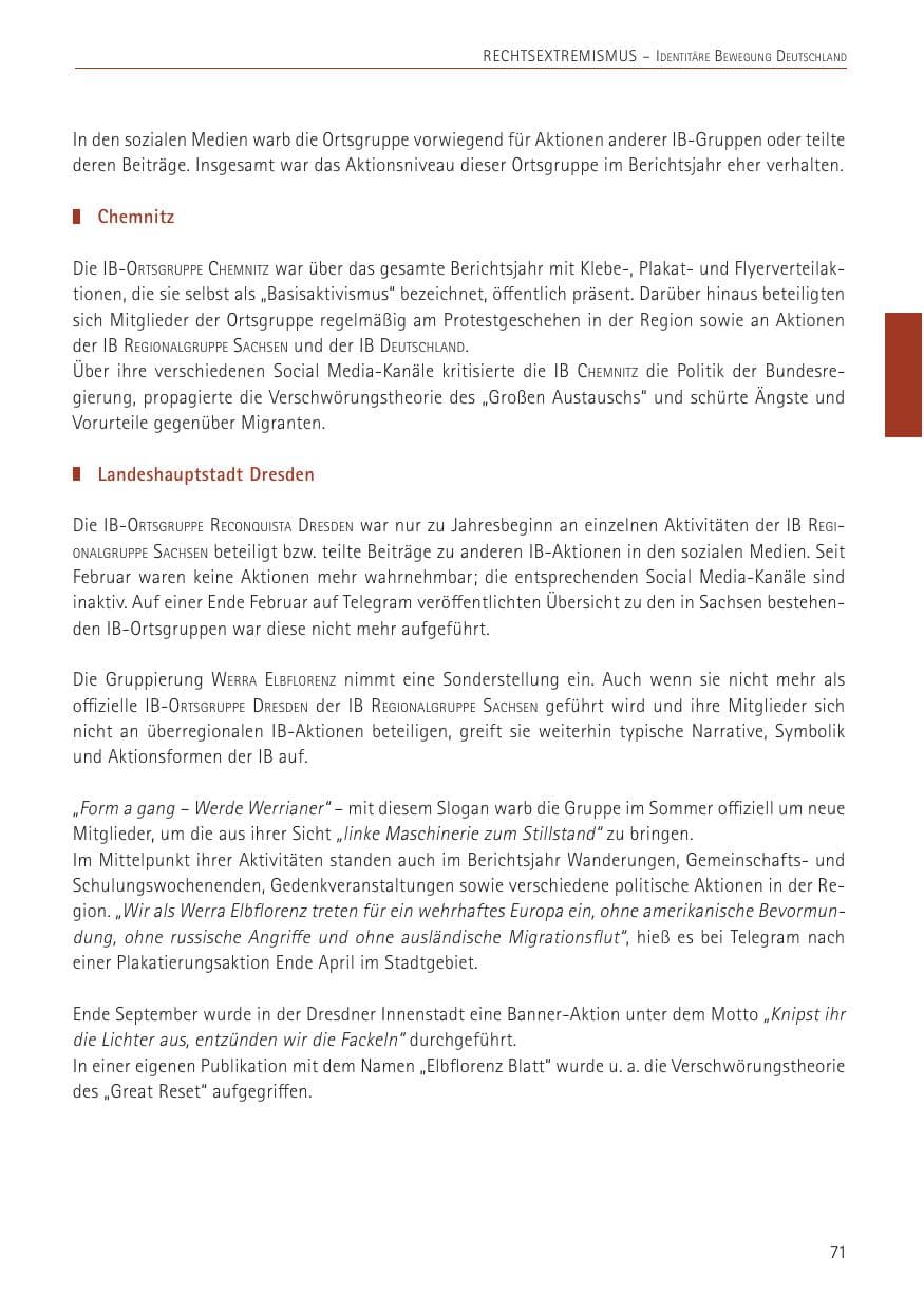 Seite 71 des Verfassungsschutzbericht 2022 Sachsen
