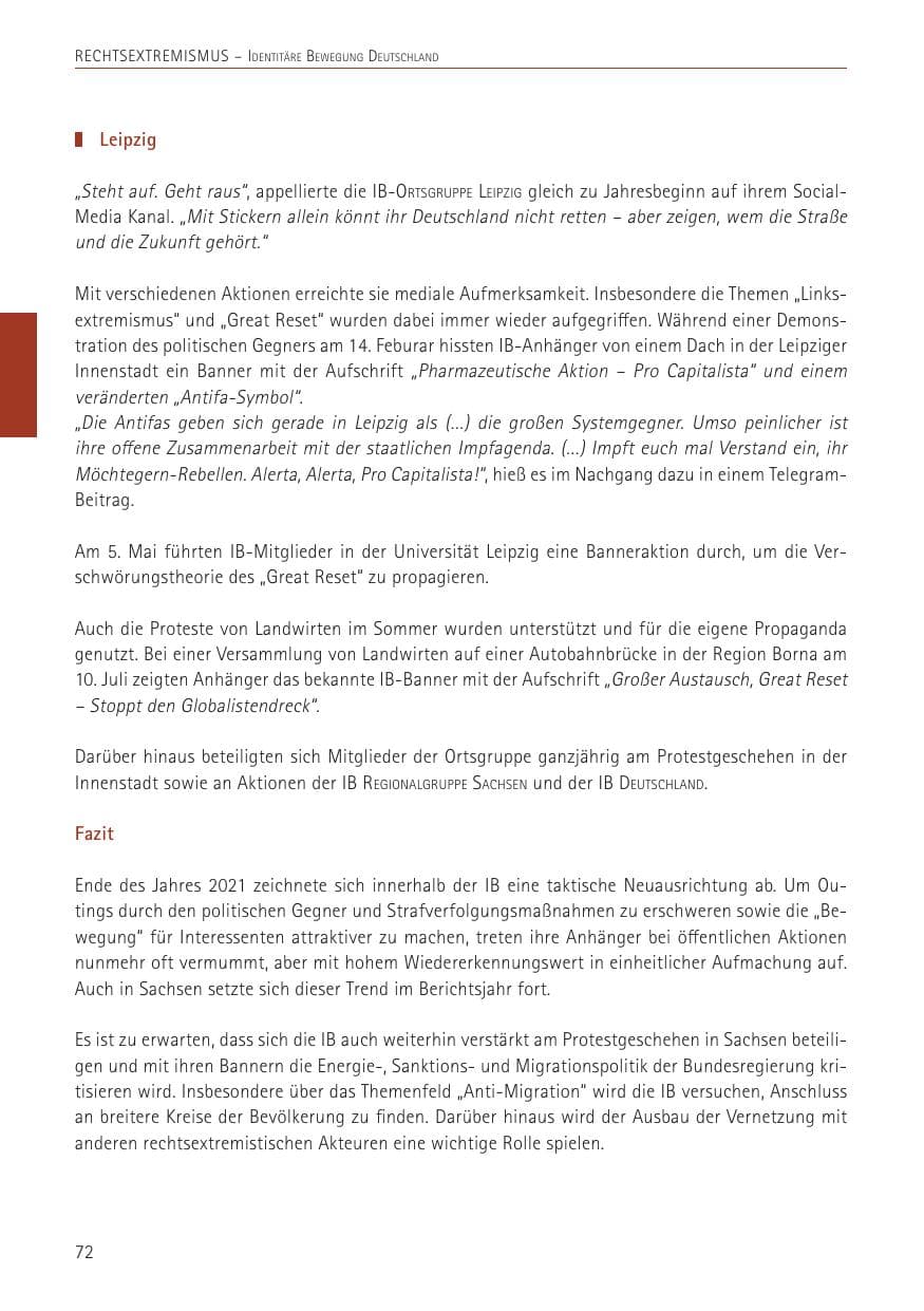 Seite 72 des Verfassungsschutzbericht 2022 Sachsen
