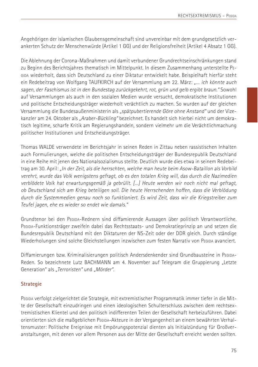 Seite 75 des Verfassungsschutzbericht 2022 Sachsen