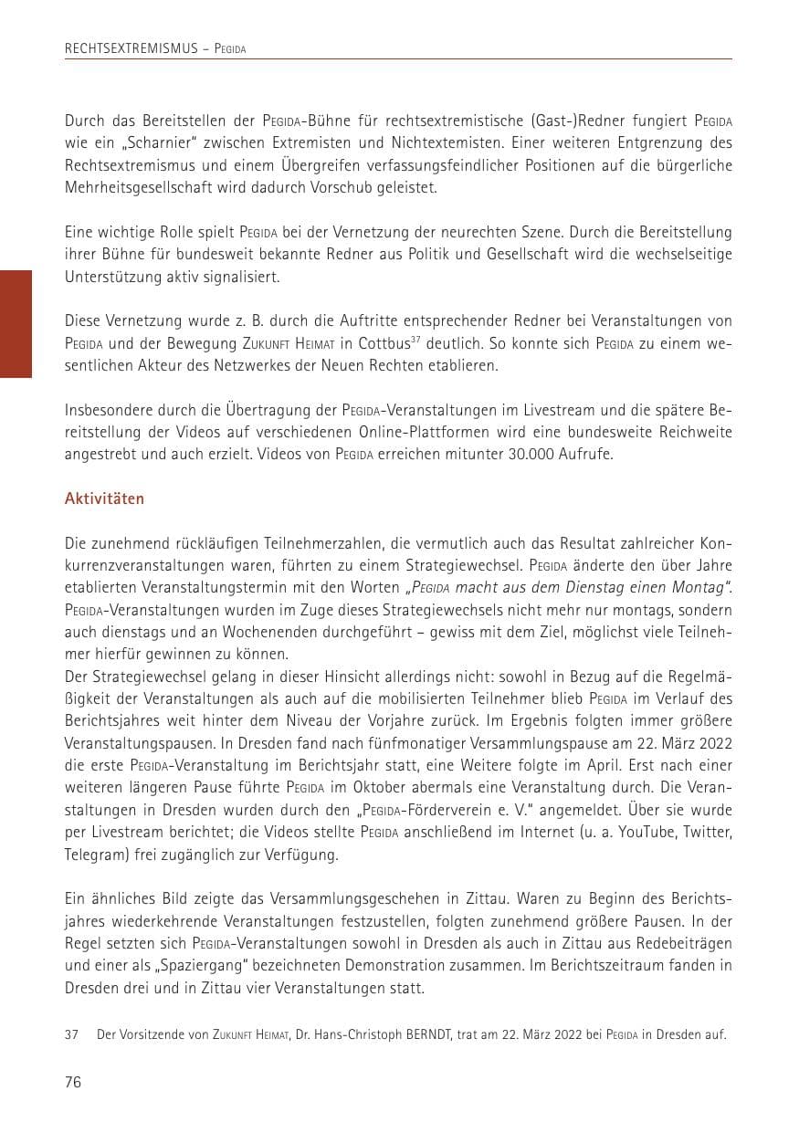 Seite 76 des Verfassungsschutzbericht 2022 Sachsen