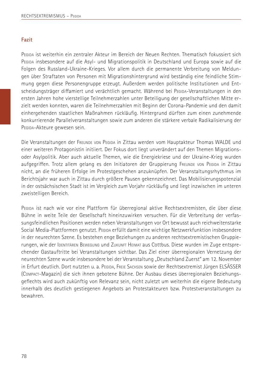 Seite 78 des Verfassungsschutzbericht 2022 Sachsen