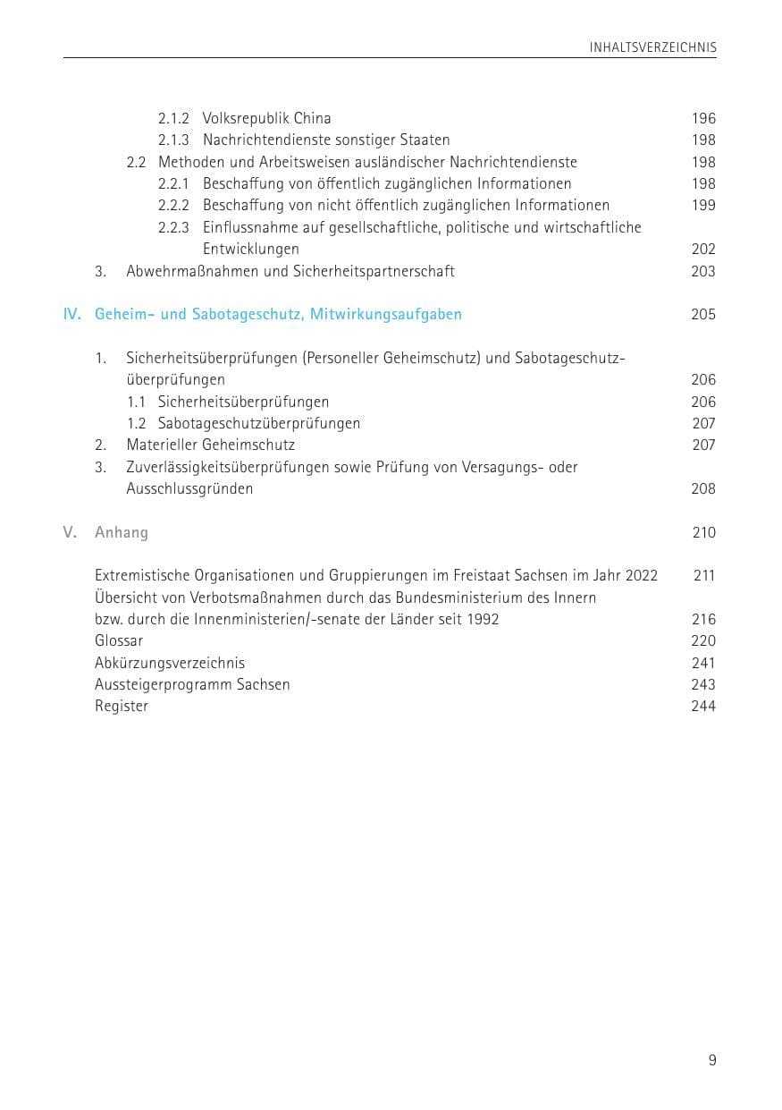 Seite 9 des Verfassungsschutzbericht 2022 Sachsen