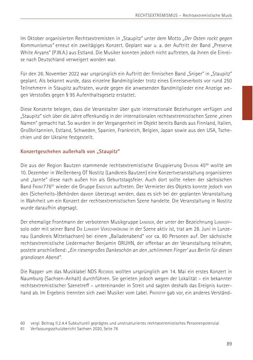 Seite 89 des Verfassungsschutzbericht 2022 Sachsen
