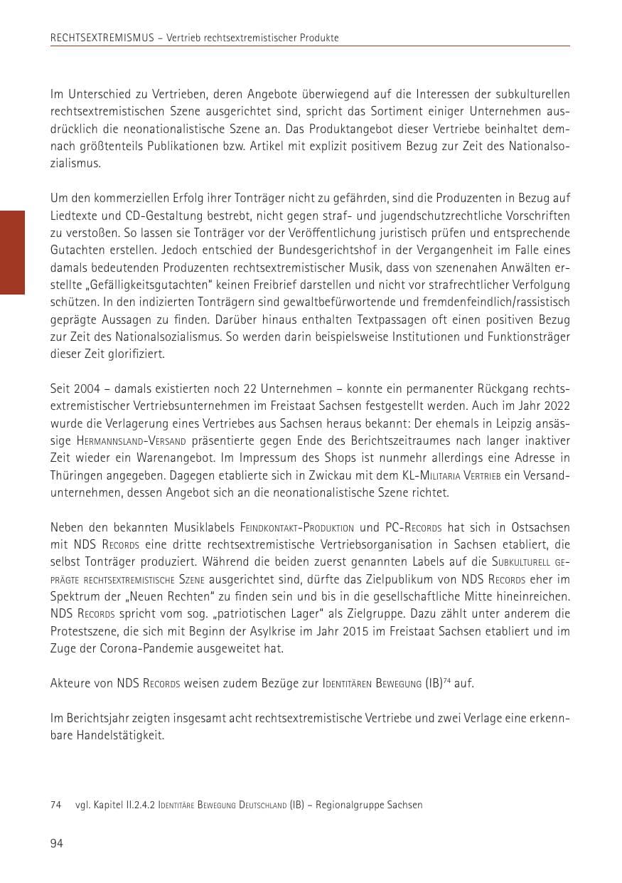 Seite 94 des Verfassungsschutzbericht 2022 Sachsen