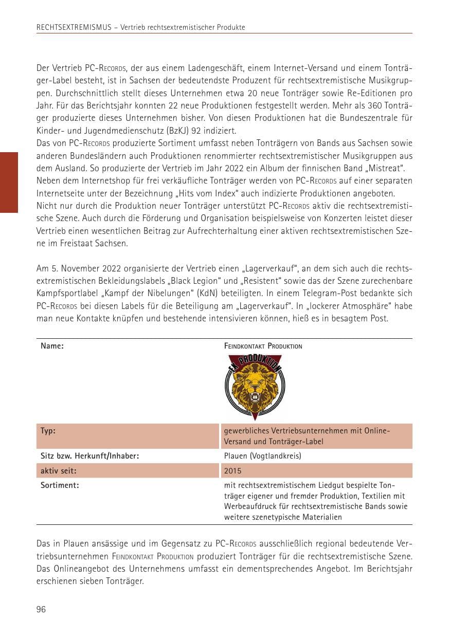 Seite 96 des Verfassungsschutzbericht 2022 Sachsen
