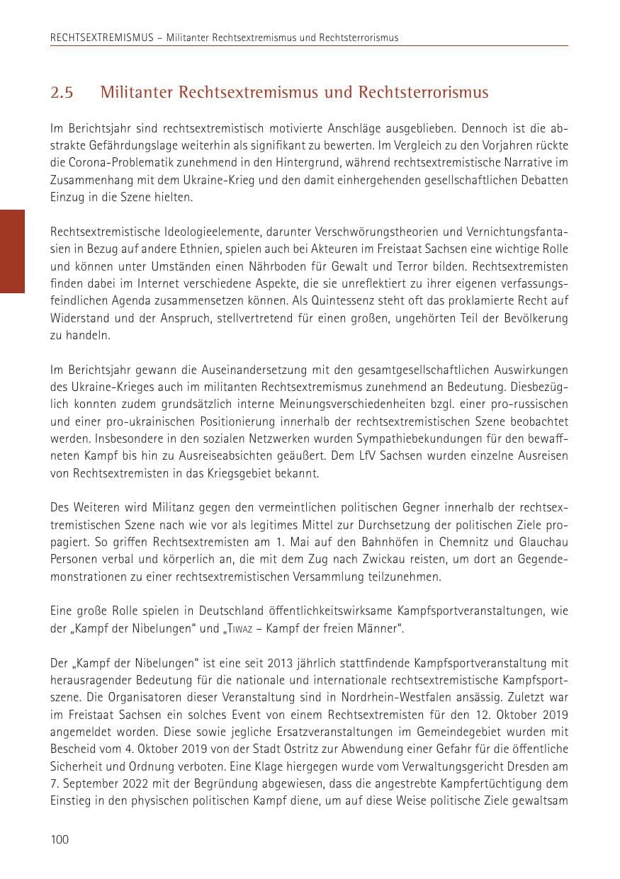 Seite 100 des Verfassungsschutzbericht 2022 Sachsen