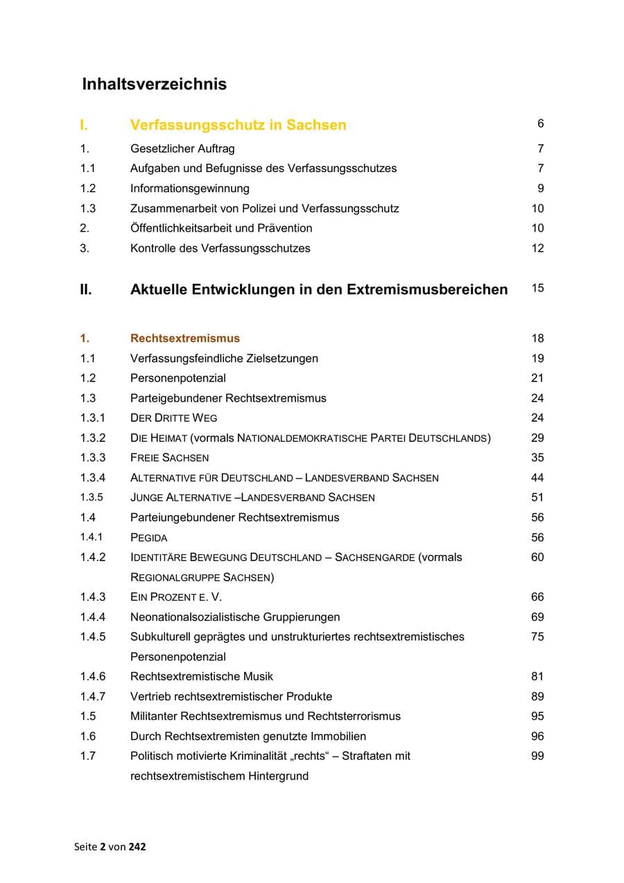 Seite 2 des Verfassungsschutzbericht 2023 Sachsen