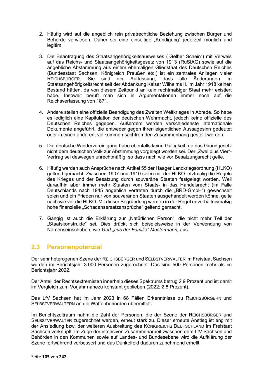 Seite 105 des Verfassungsschutzbericht 2023 Sachsen