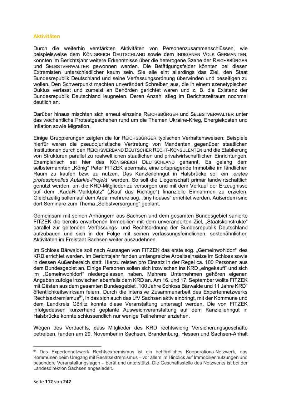 Seite 112 des Verfassungsschutzbericht 2023 Sachsen