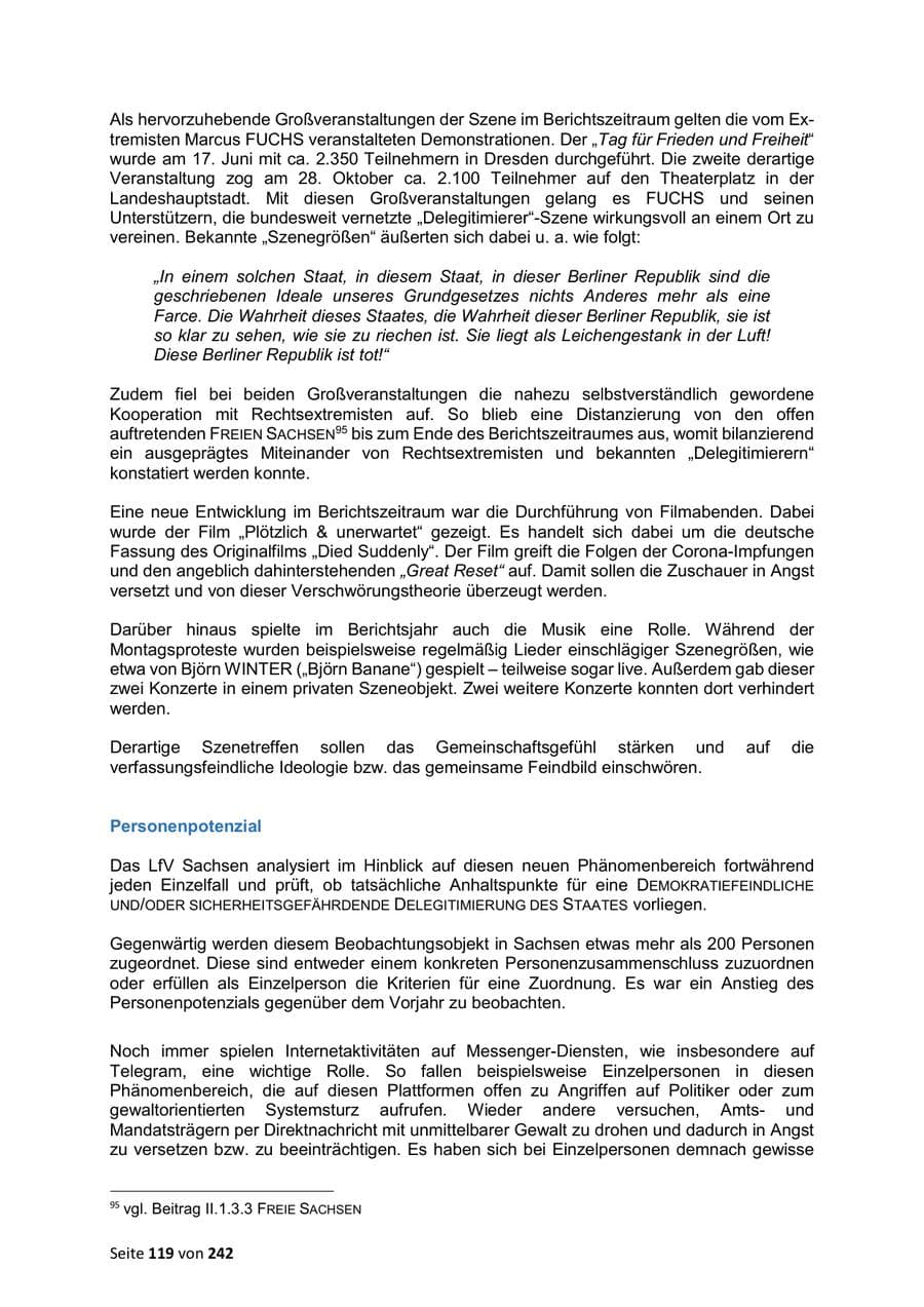 Seite 119 des Verfassungsschutzbericht 2023 Sachsen
