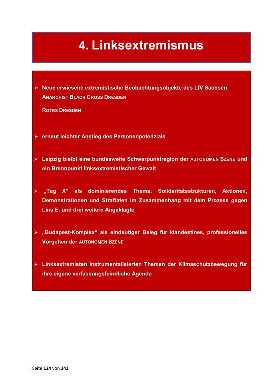 Seite 124 des Verfassungsschutzbericht 2023 Sachsen