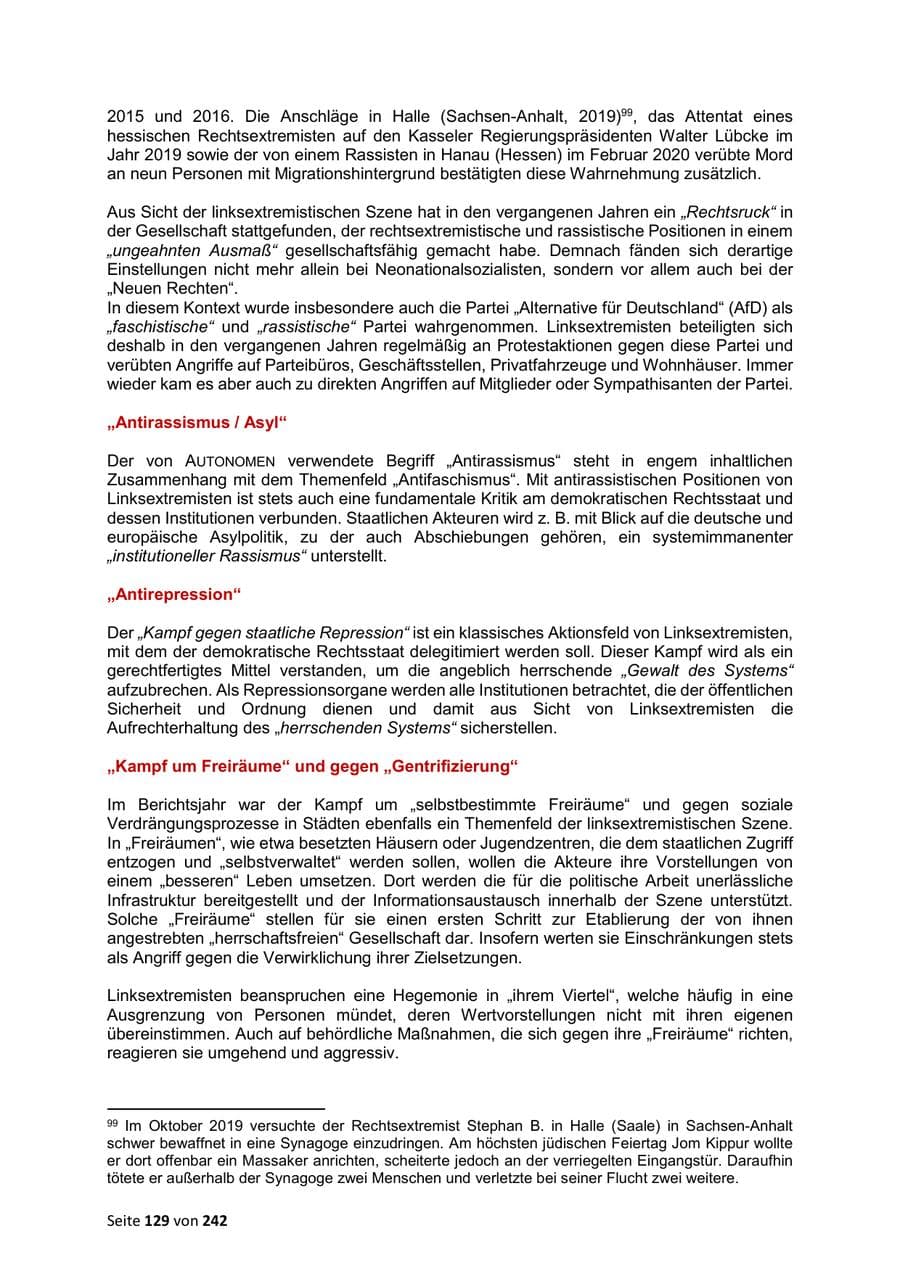 Seite 129 des Verfassungsschutzbericht 2023 Sachsen