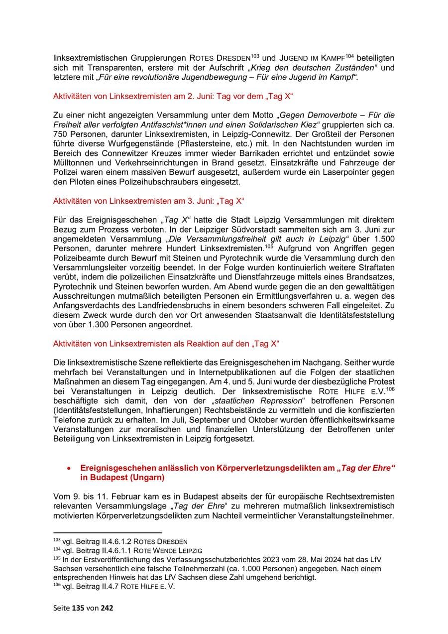 Seite 135 des Verfassungsschutzbericht 2023 Sachsen