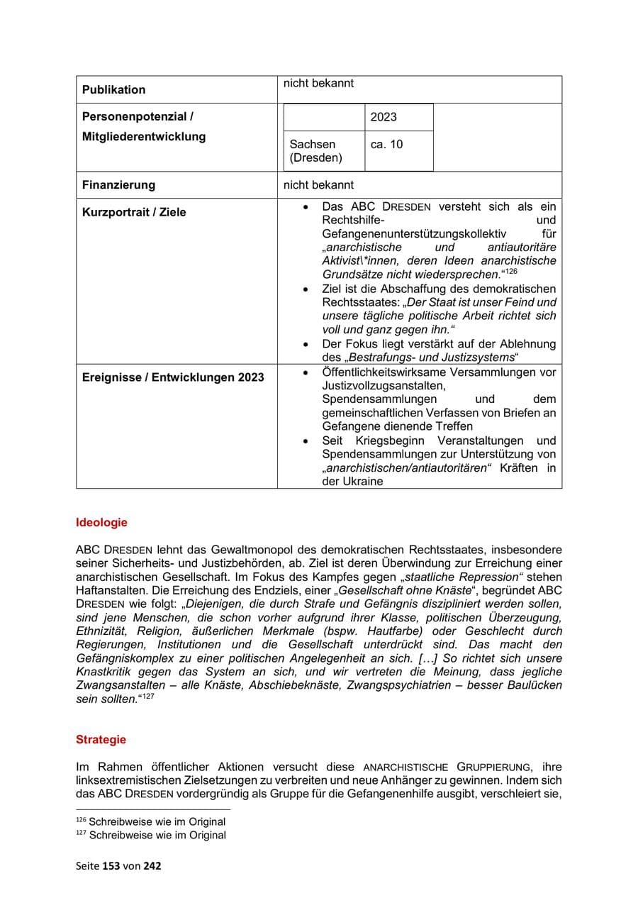 Seite 153 des Verfassungsschutzbericht 2023 Sachsen