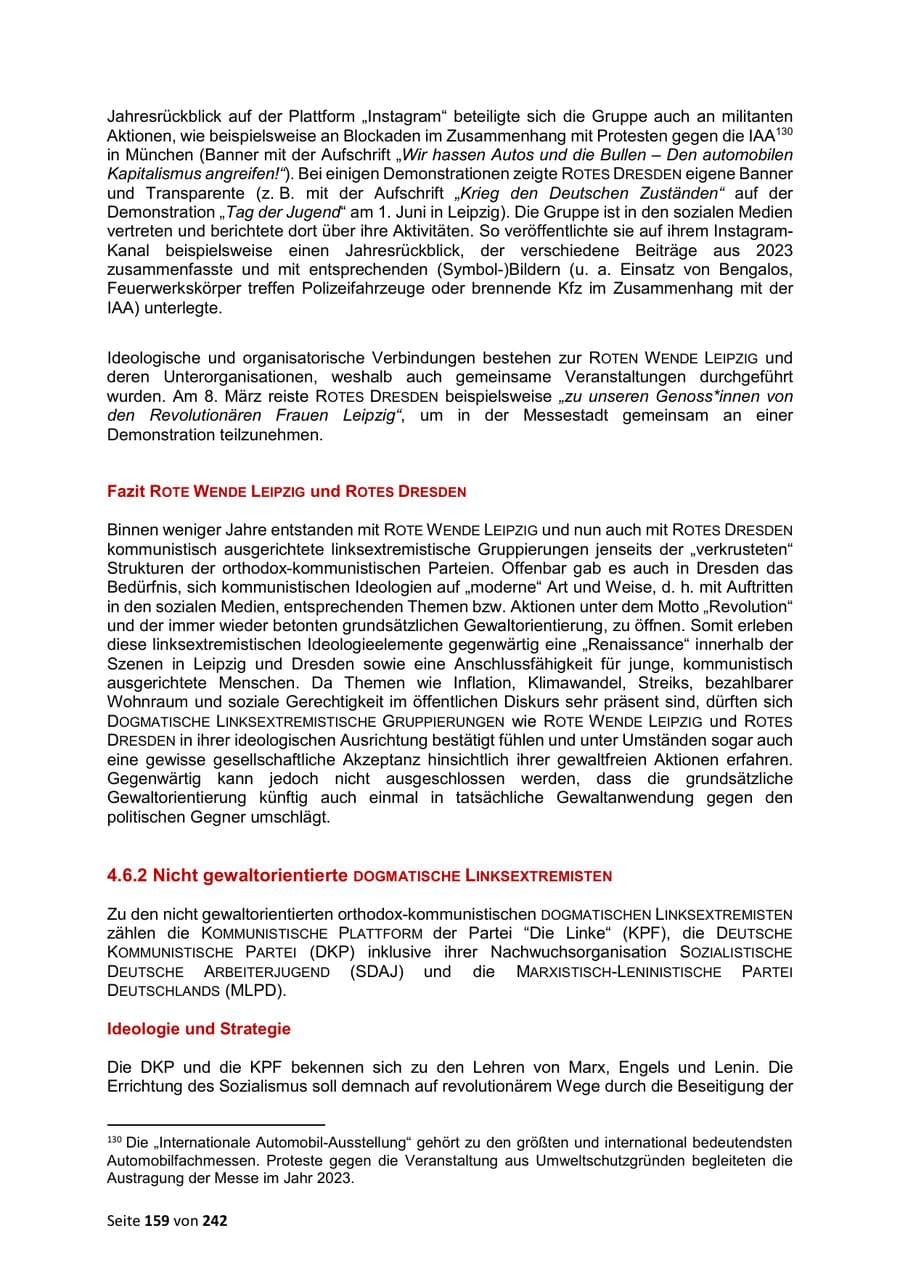 Seite 159 des Verfassungsschutzbericht 2023 Sachsen
