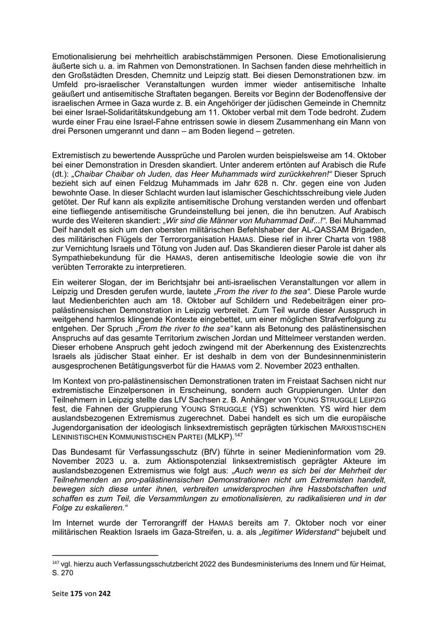 Seite 175 des Verfassungsschutzbericht 2023 Sachsen