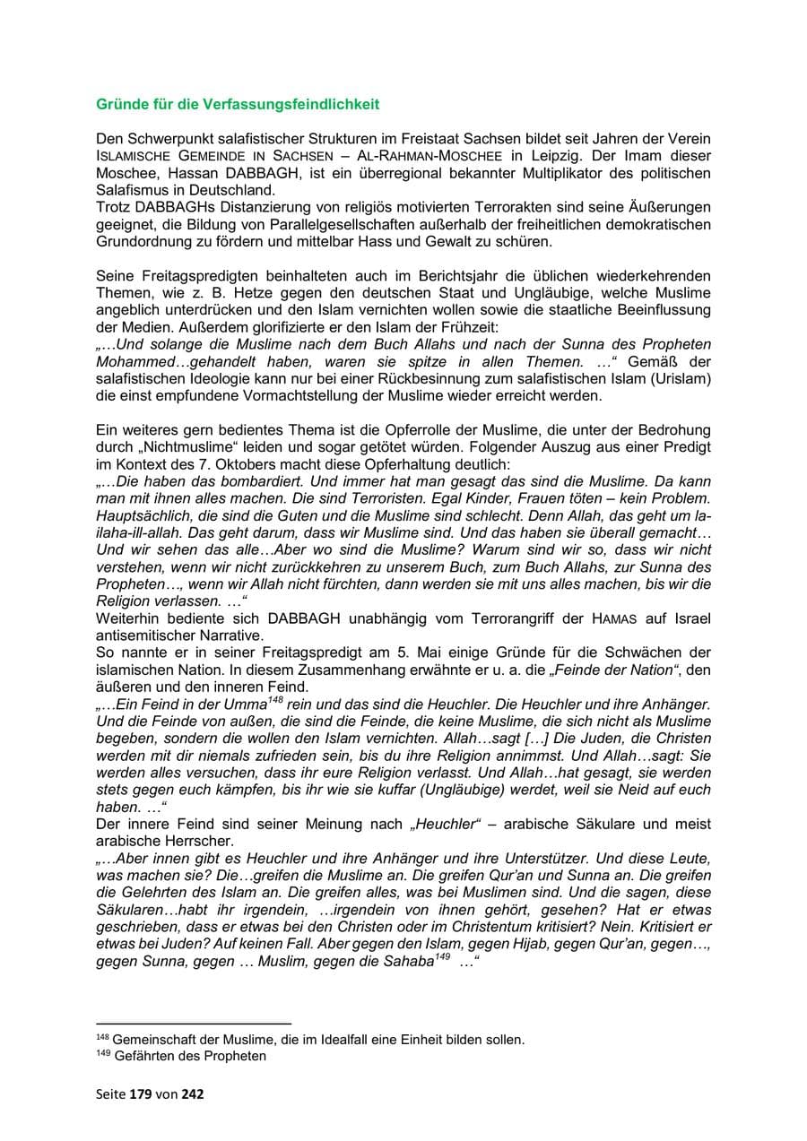 Seite 179 des Verfassungsschutzbericht 2023 Sachsen