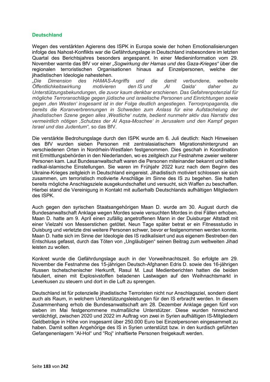 Seite 183 des Verfassungsschutzbericht 2023 Sachsen