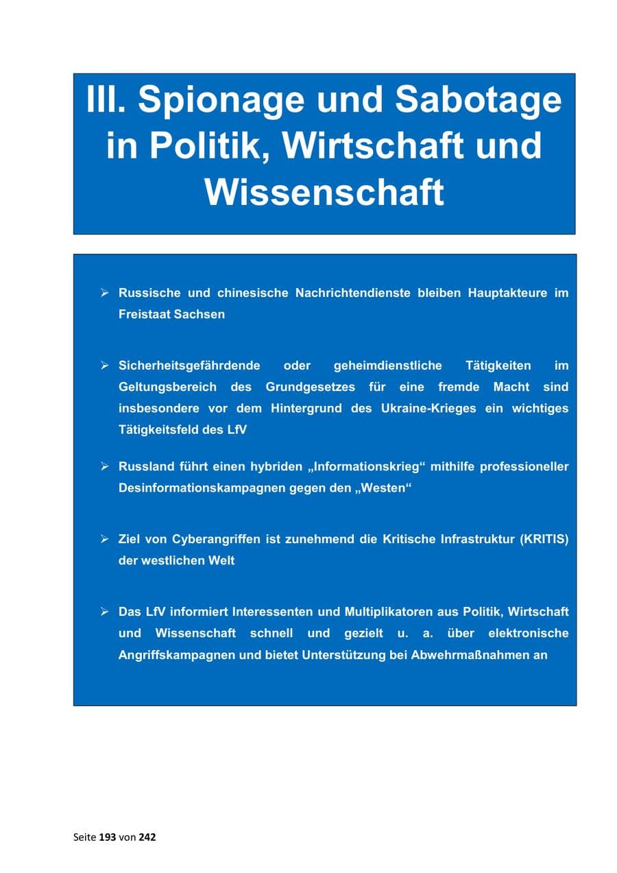 Seite 193 des Verfassungsschutzbericht 2023 Sachsen